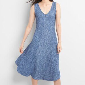 GAP Ribbed Softspun Sleeveless Midi Dress Navy Blue White Marled Ribbed V-Neck S